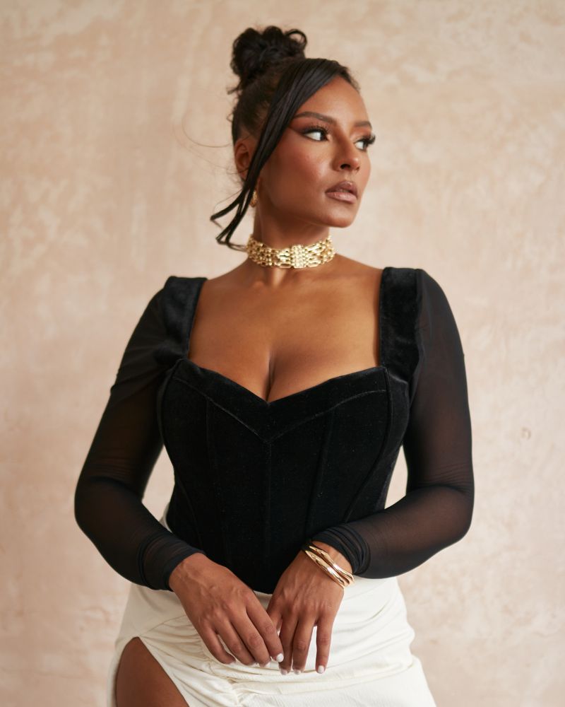 Cream Lace Long Sleeve Bust Cup Corset, Tops