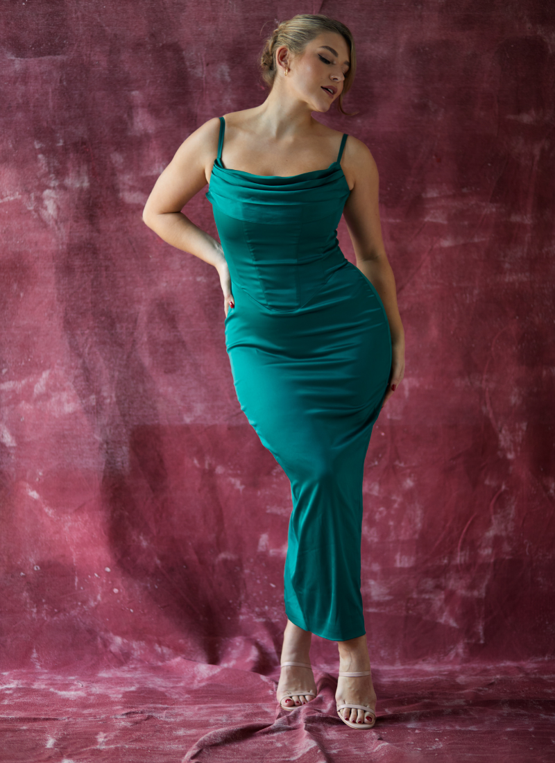 'Carmen' Emerald Green Fuller Bust Corset Dress