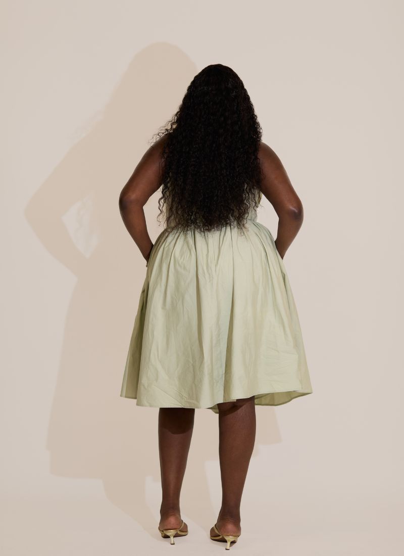 'Camille' Sage Fuller Bust Midi Cotton Dress