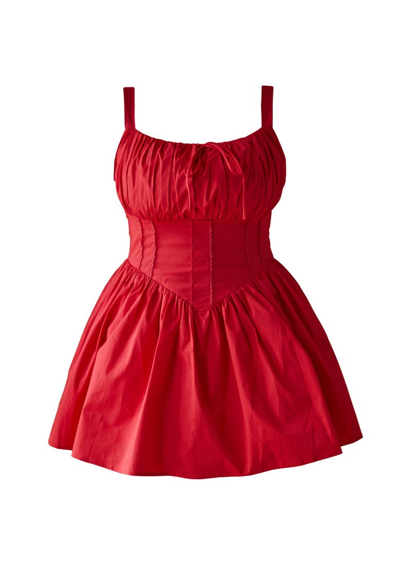 'Camille' Red Fuller Bust Mini Cotton Sundress