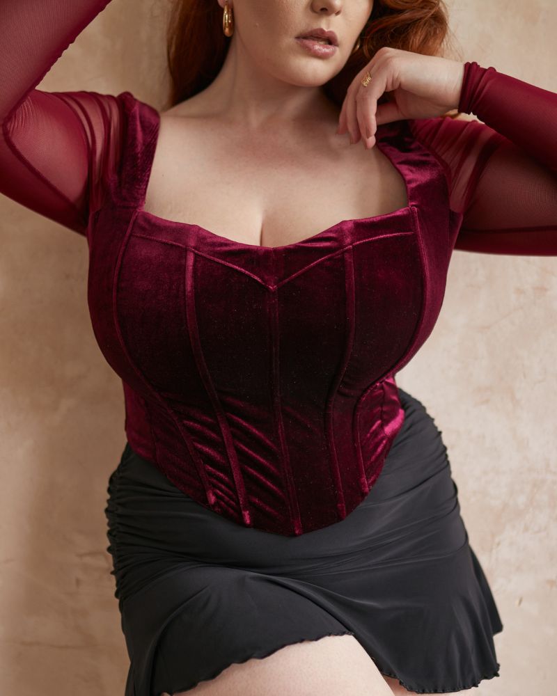 Long sleeve corset top plus size.