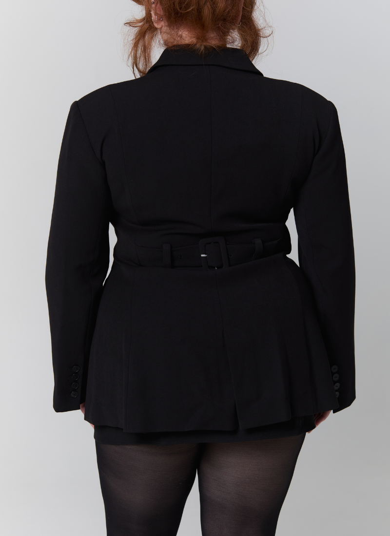 'Jax' Black Fuller Bust Tailored Cinch Waist Blazer Jacket