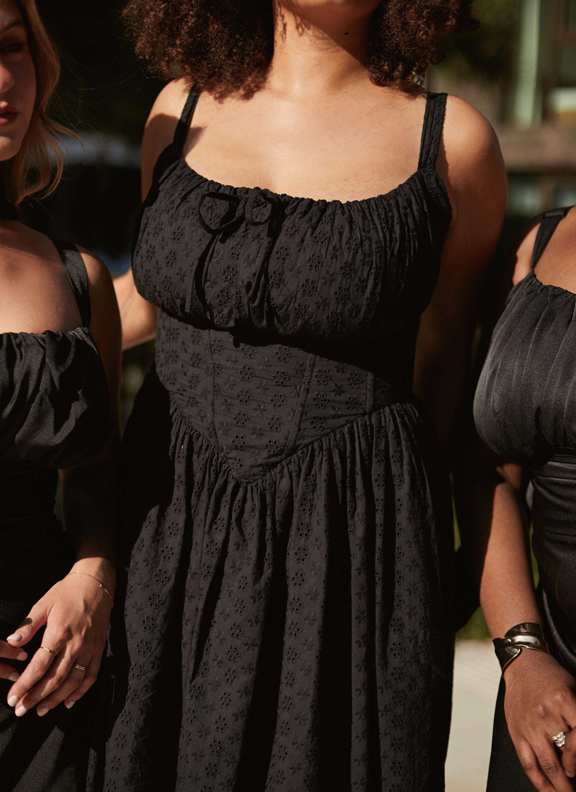 'Marie' Black Fuller Bust Midi Embroidery Dress