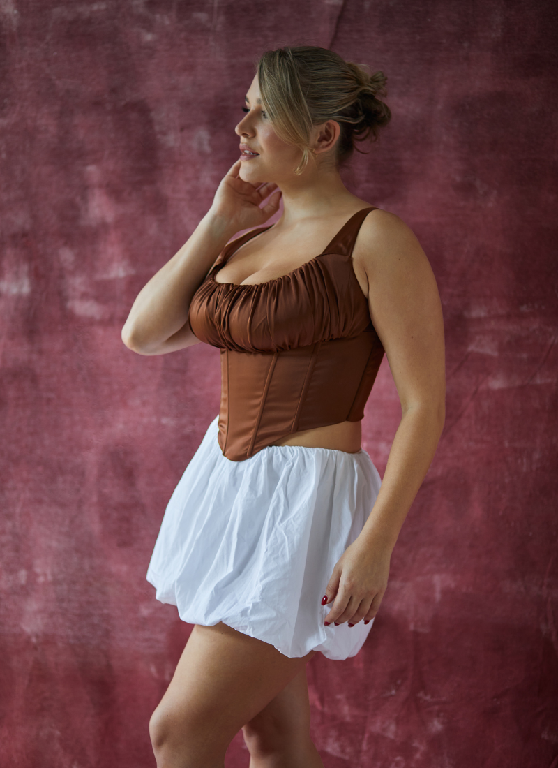 'Alyssa' Toffee Brown Fuller Bust Corset Top