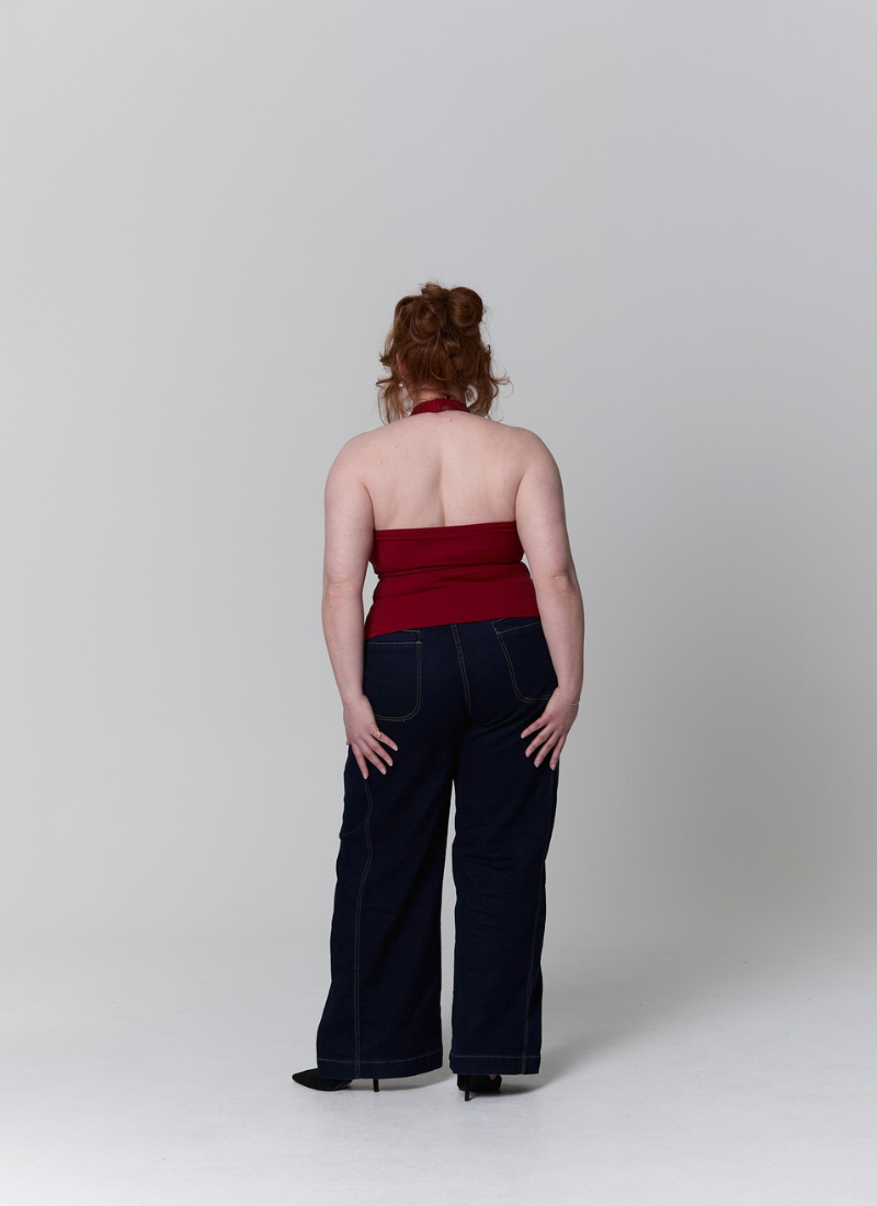 'Kiki' Deep Red Fuller Bust Cotton Ribbed Halter Tank