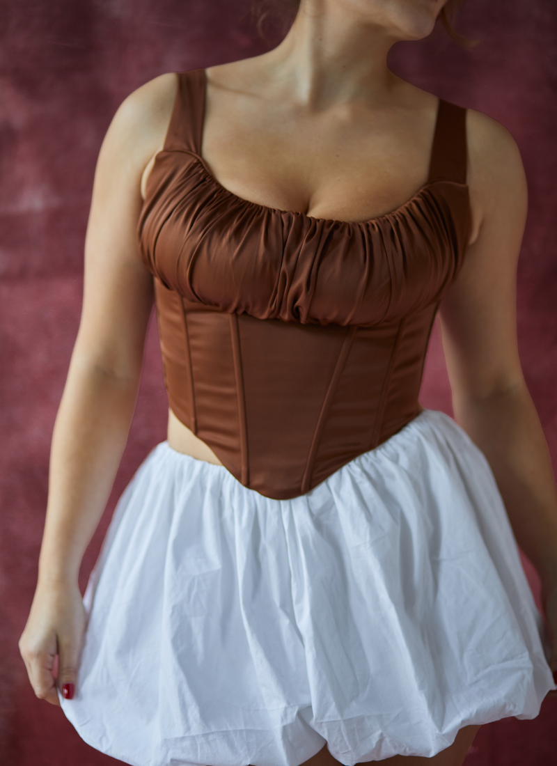 'Alyssa' Toffee Brown Fuller Bust Corset Top