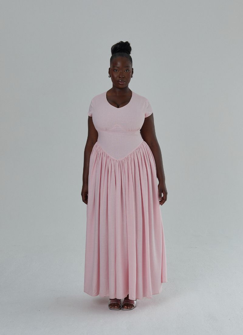 'Alara' Soft Pink Fuller Bust Maxi Linen Dress