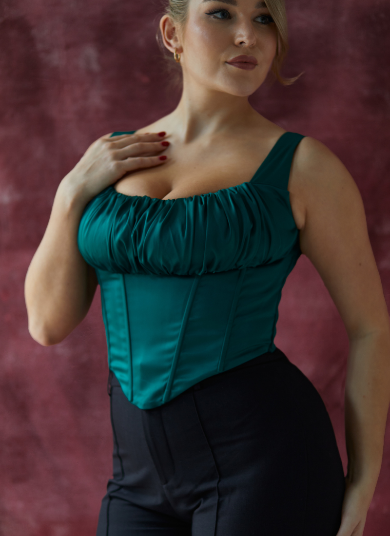 'Alyssa' Emerald Green Fuller Bust Corset Top