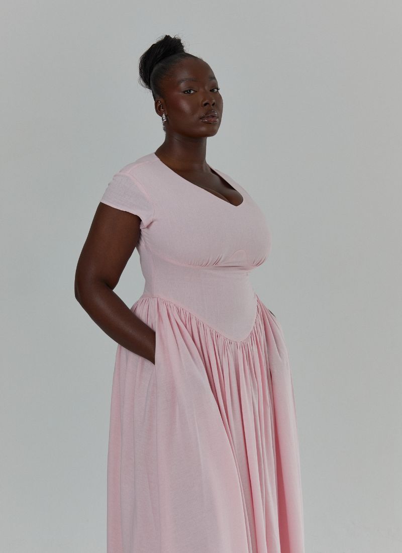 'Alara' Soft Pink Fuller Bust Maxi Linen Dress