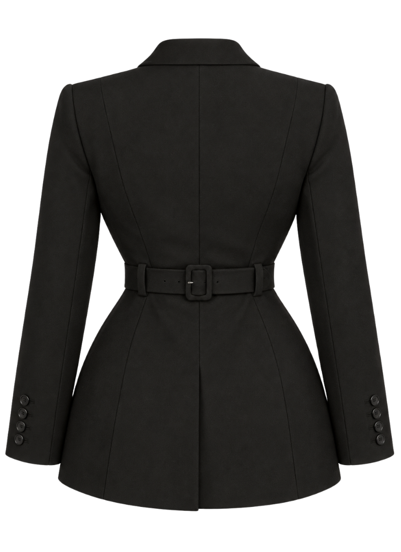 'Jax' Black Fuller Bust Tailored Cinch Waist Blazer Jacket