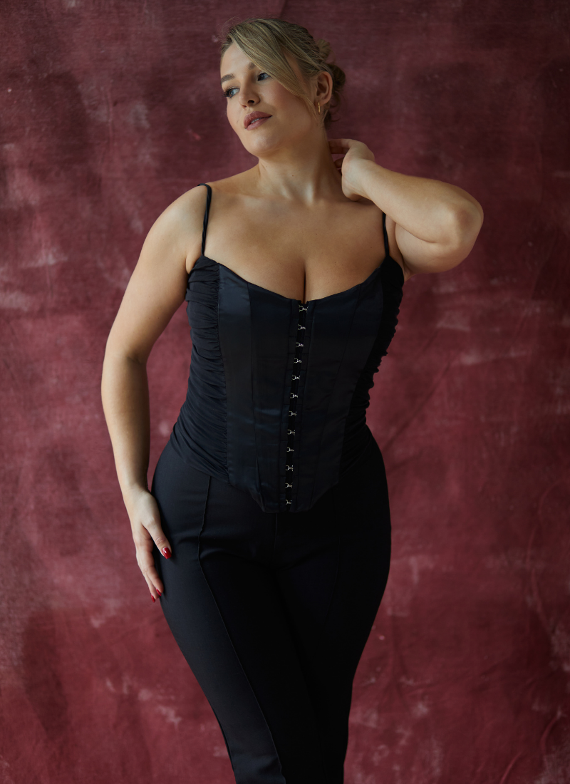 'Cassandra' Black Fuller Bust Corset Top