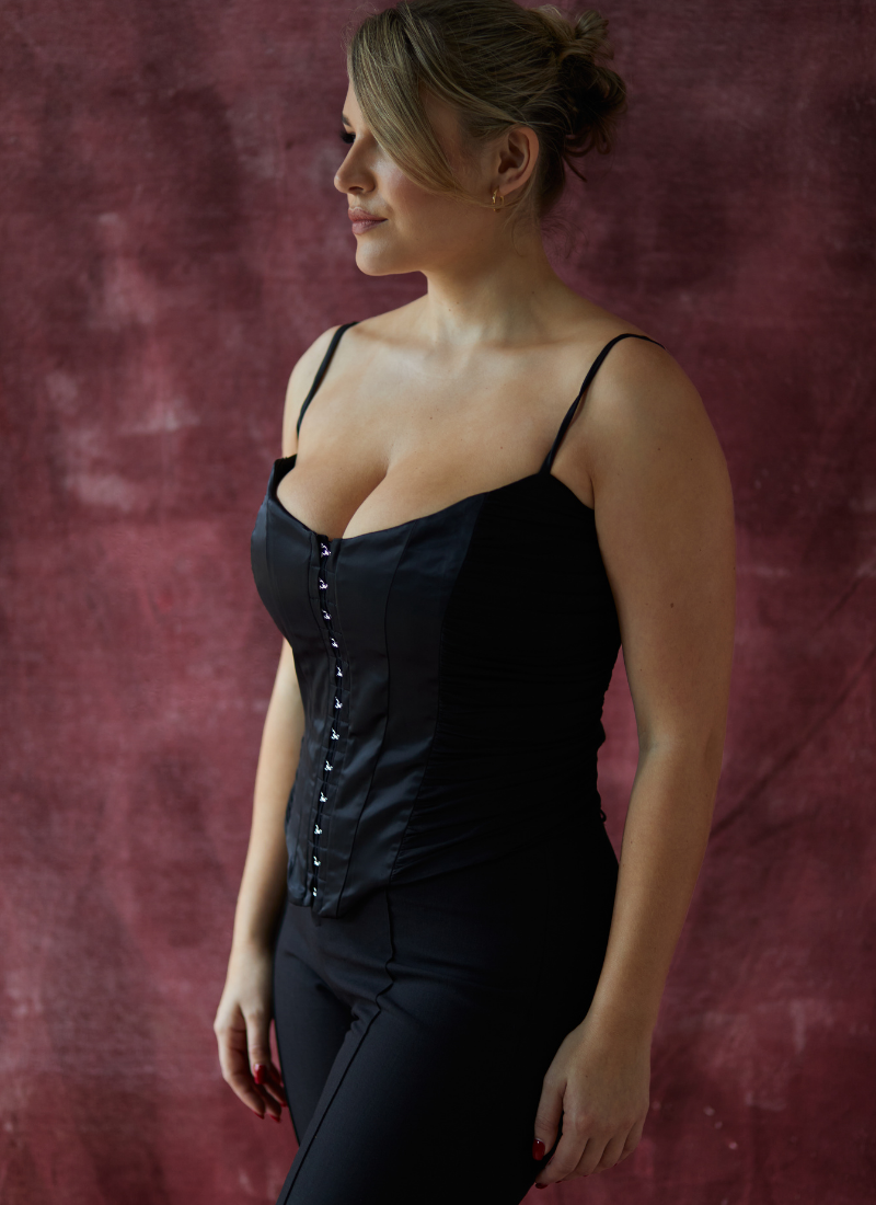 'Cassandra' Black Fuller Bust Corset Top