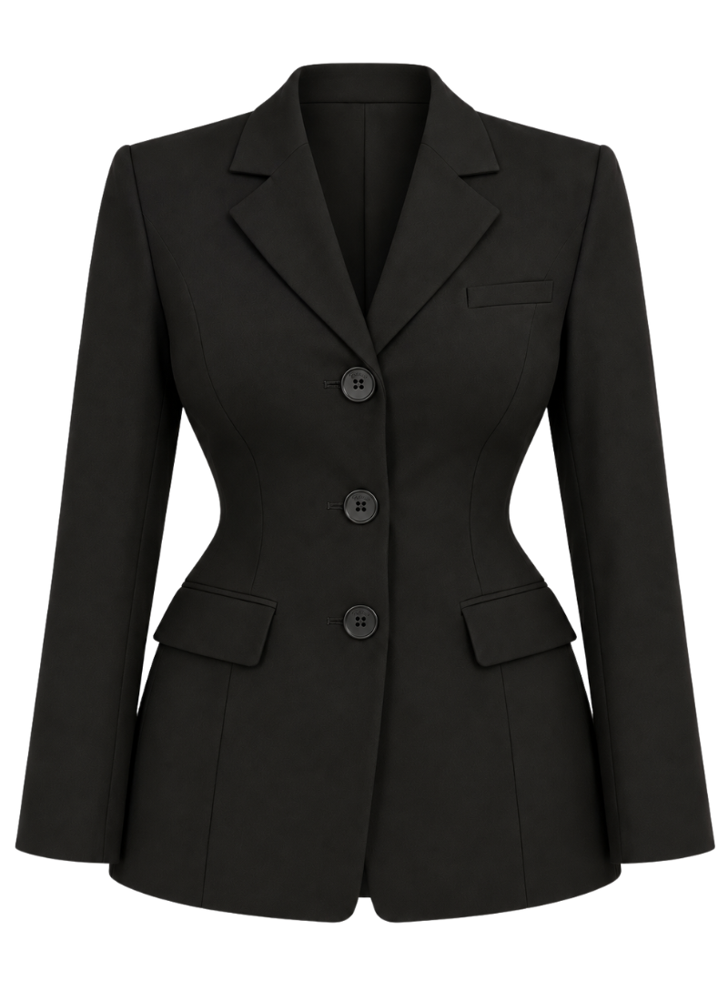 'Jax' Black Fuller Bust Tailored Cinch Waist Blazer Jacket