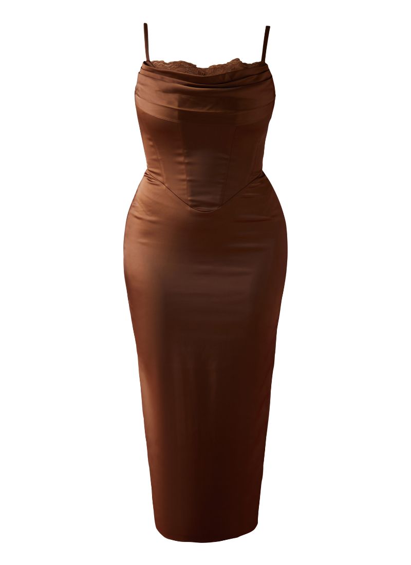 'Naomi' Toffee Brown Fuller Bust Corset Dress