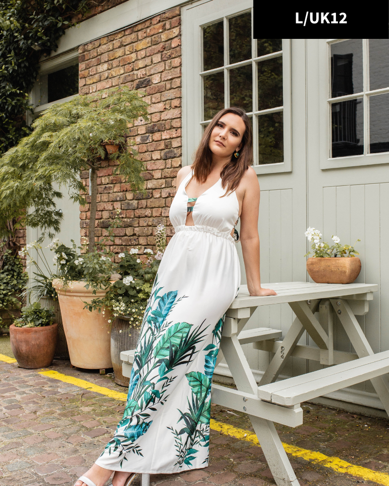Sample 'Lala' Fuller Bust Tropical Print Halter Maxi Dress