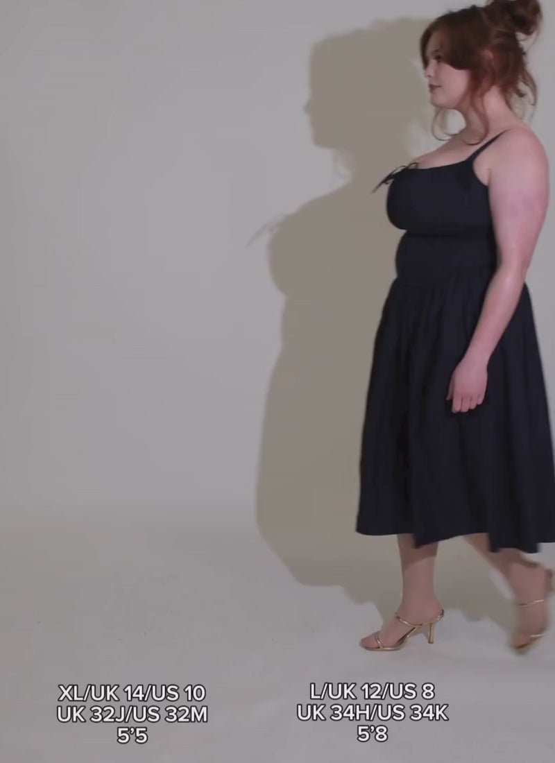 Camille' Navy Fuller Bust Midi Cotton Dress