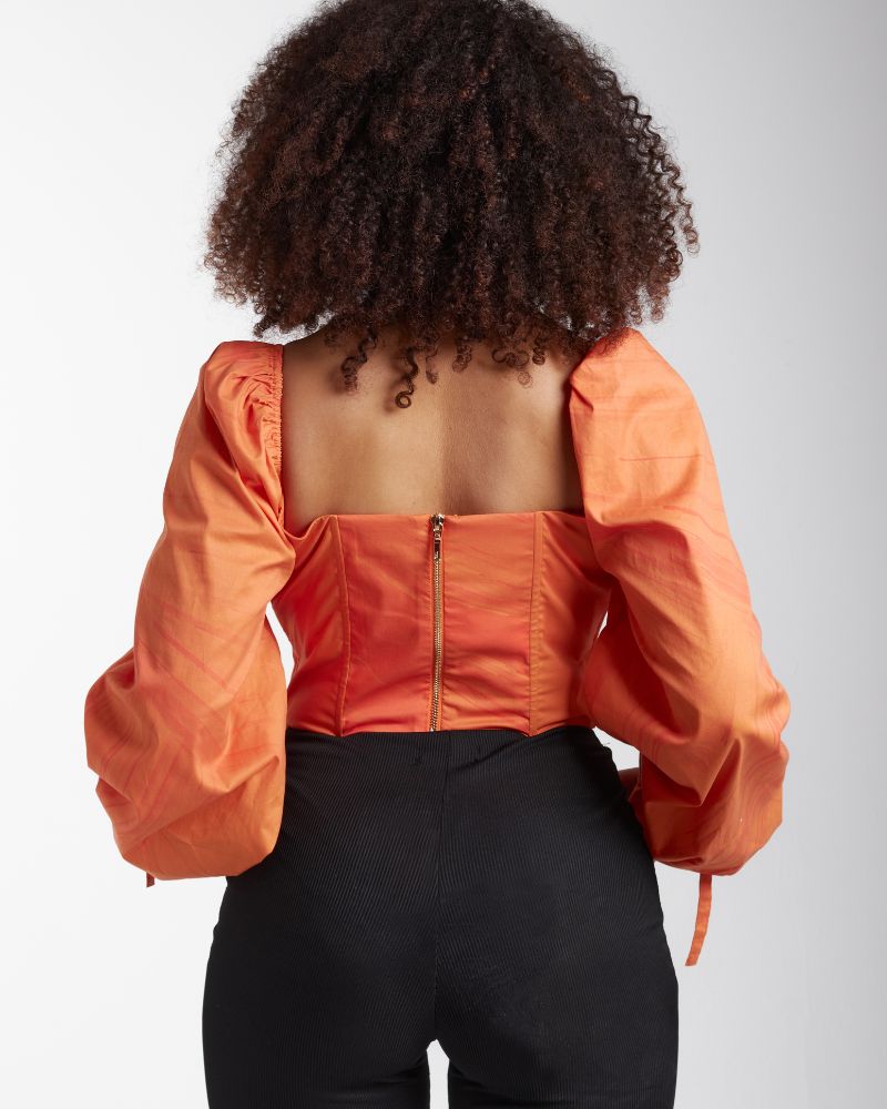 'Lilah' Orange Fuller Bust Balloon Sleeve Corset Top