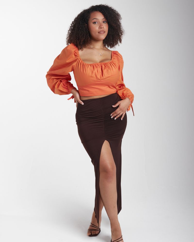 'Lilah' Orange Fuller Bust Balloon Sleeve Corset Top