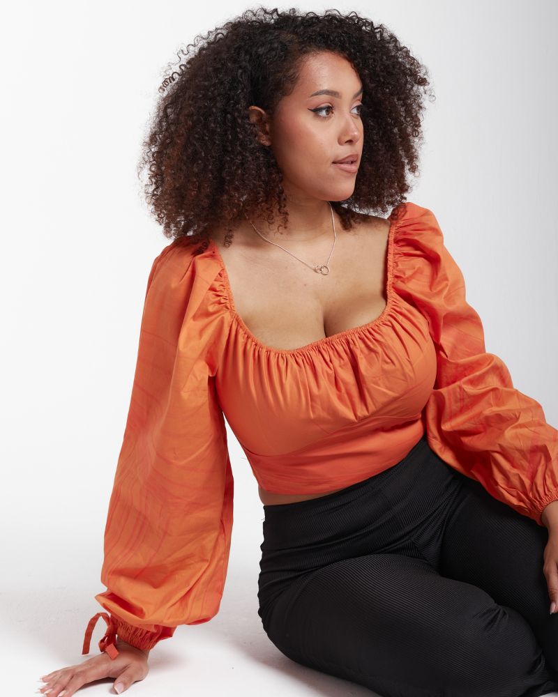 'Lilah' Orange Fuller Bust Balloon Sleeve Corset Top